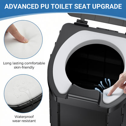 OHHANI Outdoor Portable Toilet, Car-Mounted Portable Toilet with Lid, Soft Pad, Tissue Holder, Portable Storage Bag, Foldable, Suitable for Camping, Beach, Hiking, and Car Use.