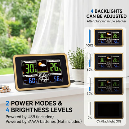 XSAPT Wireless Weather Station, Indoor Outdoor Thermometer, Color Display, Black