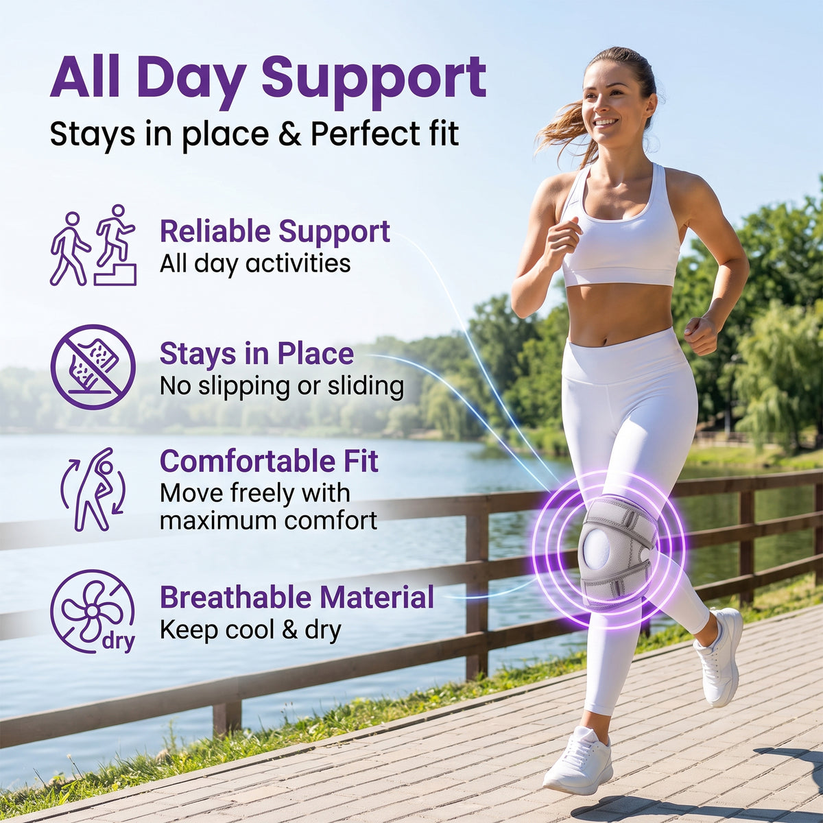 Bokyan Knee Brace, Adjustable Knee Braces Support with Patella Gel Pad & Side Stabilizers, Knee Support Sleeve for Meniscus Tear, Arthritis and Pain Relief, Men & Women