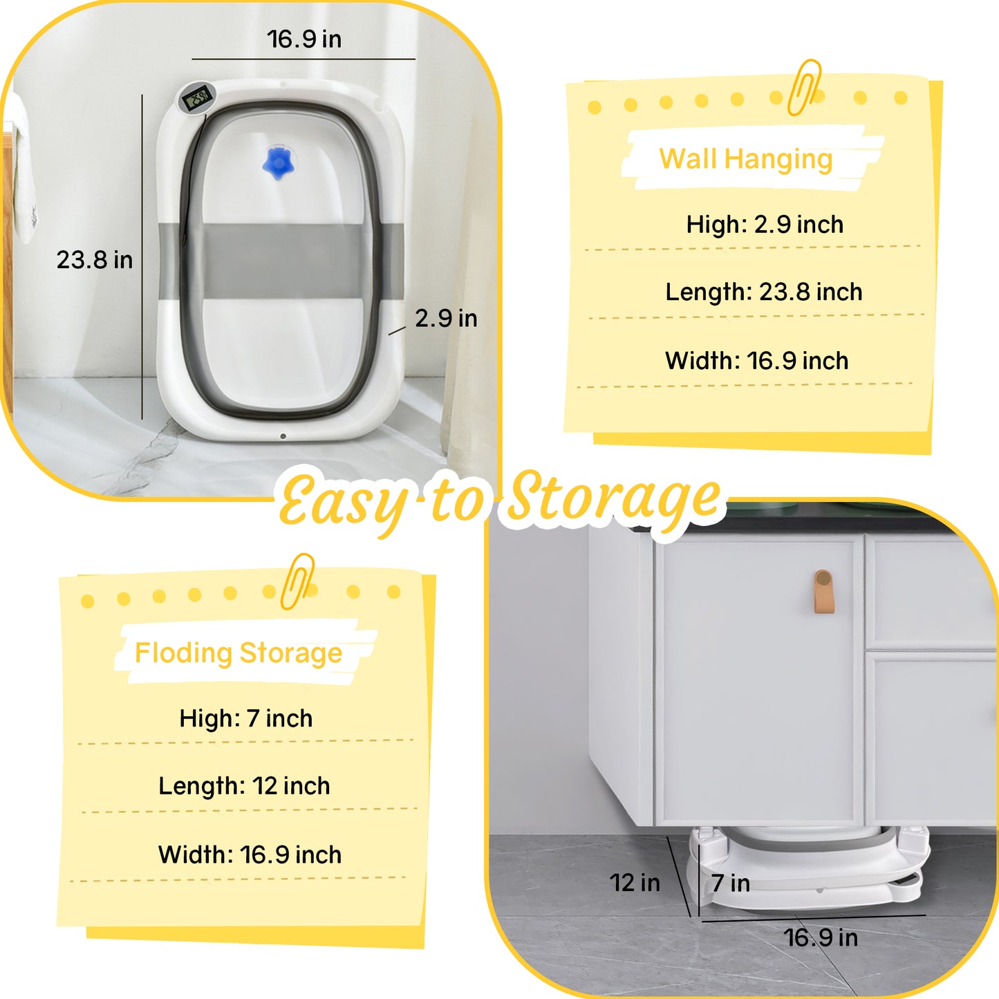 RUPOUN Baby Bathtub, Collapsible for Newborn Boys and Girls, Portable and Foldable, Gray