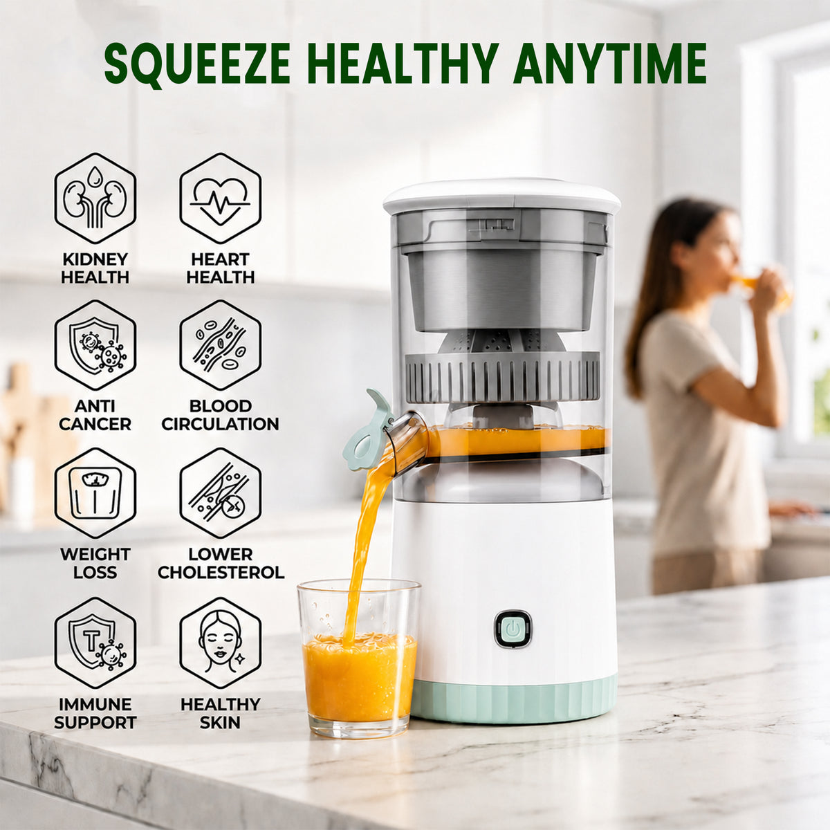 Suodoka Usb Rechargeable Citrus Juicer, Cordless One-Touch Detachable Machine for Lemon Orange, Easy to Clean
