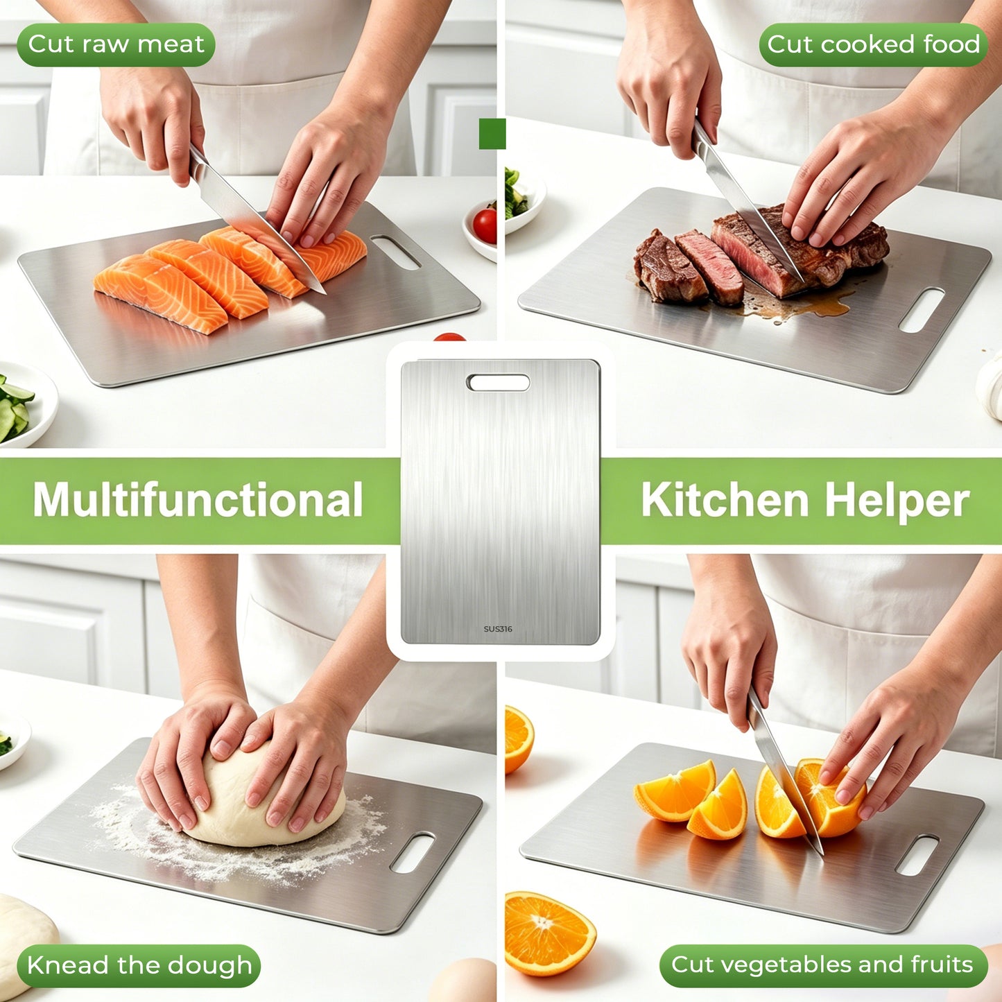 M Buder Stainless Steel Cutting Board, 11”X15.35” Double Sided Cutting Board for Kitchen, Metal Cutting Board for Meat, Fruits, Vegetables
