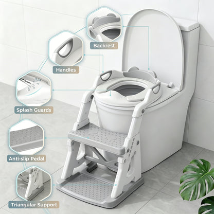 QRNYYOE Adjustable Potty Training Seat with Step Stool, Toddler Toilet Seat with Anti-Slip Step Ladder, Splash Guard for Boys & Girls, Space-Saving Foldable Design, Gray
