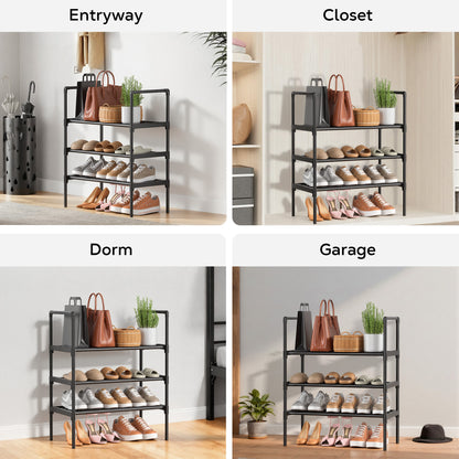 WEENEED 3-Tier All-Steel Shoe Rack, Stackable & Adjustable Metal Shoe Organizer for Entryway, Closet, or Bedroom, Heavy-Duty Storage Shelf for Boots and Heels