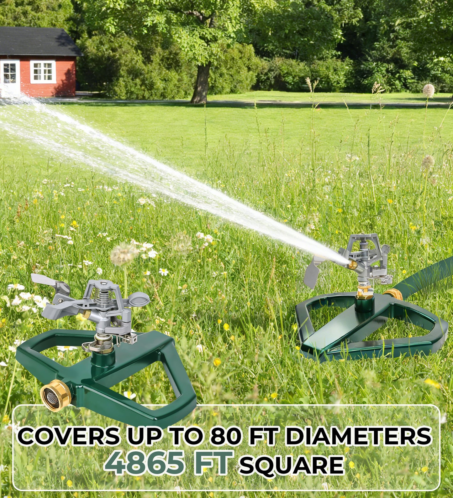 OHHANI Patio Sprinkler, Heavy-Duty 360-Degree Rotating Pulse Lawn Sprinkler With Metal Base, Large Area 5800 Sq Inch, Suitable For Large Gardens And Patios
