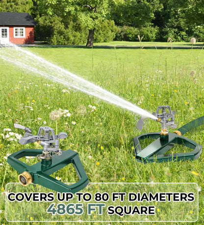OHHANI Patio Sprinkler, Heavy-Duty 360-Degree Rotating Pulse Lawn Sprinkler With Metal Base, Large Area 5800 Sq Inch, Suitable For Large Gardens And Patios