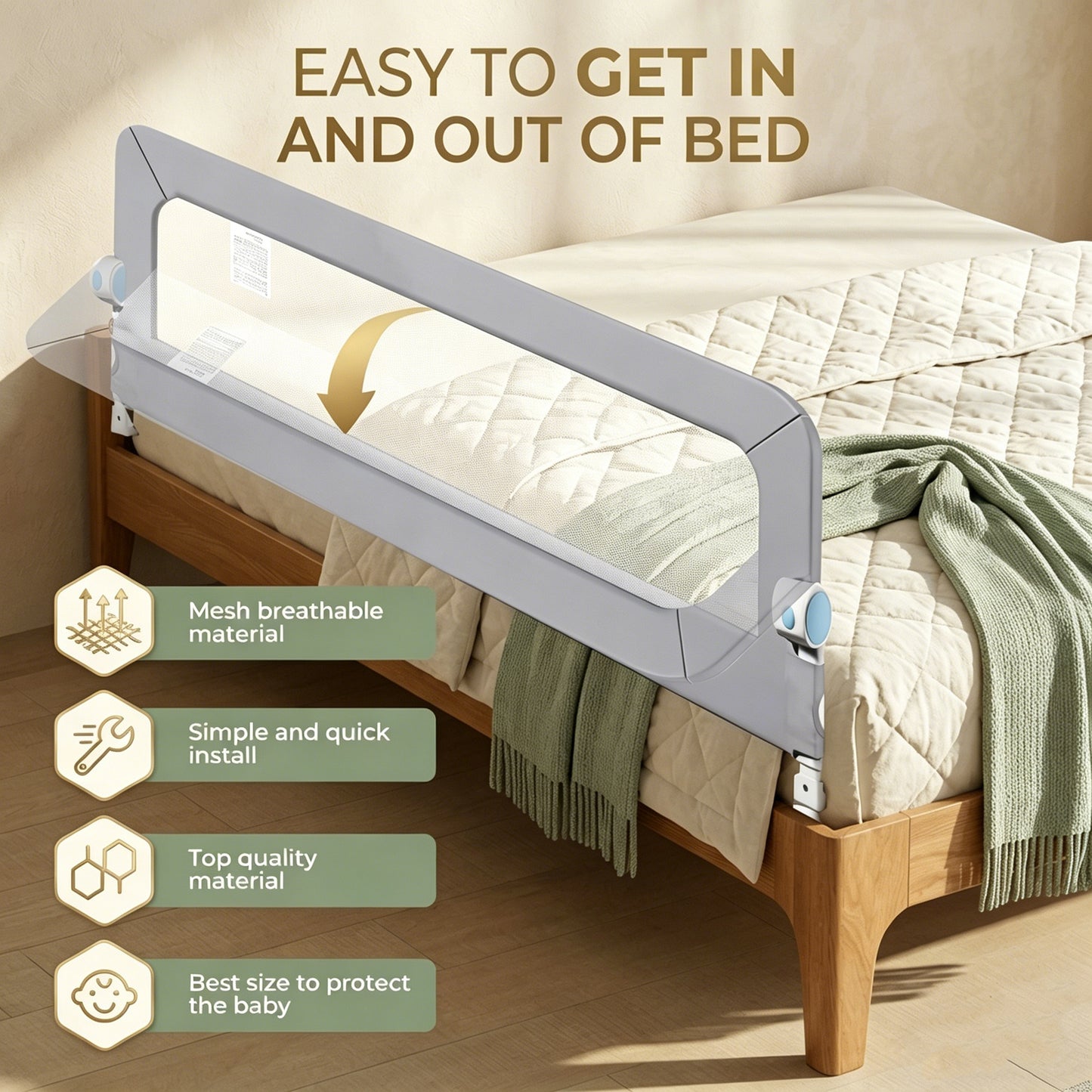 Bed Rails for Toddlers, Baby Bed Rail Guard Foldable Toddler Bed Rail (Gray, 59in Sizes)