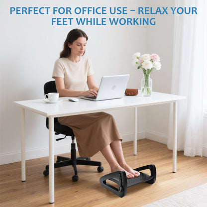 WEENEED Adjustable Ergonomic Foot Rest Under Desk with 6 Heights, Massage Surface & Rollers, Portable Foot Stool for Office, Home & Travel – Black