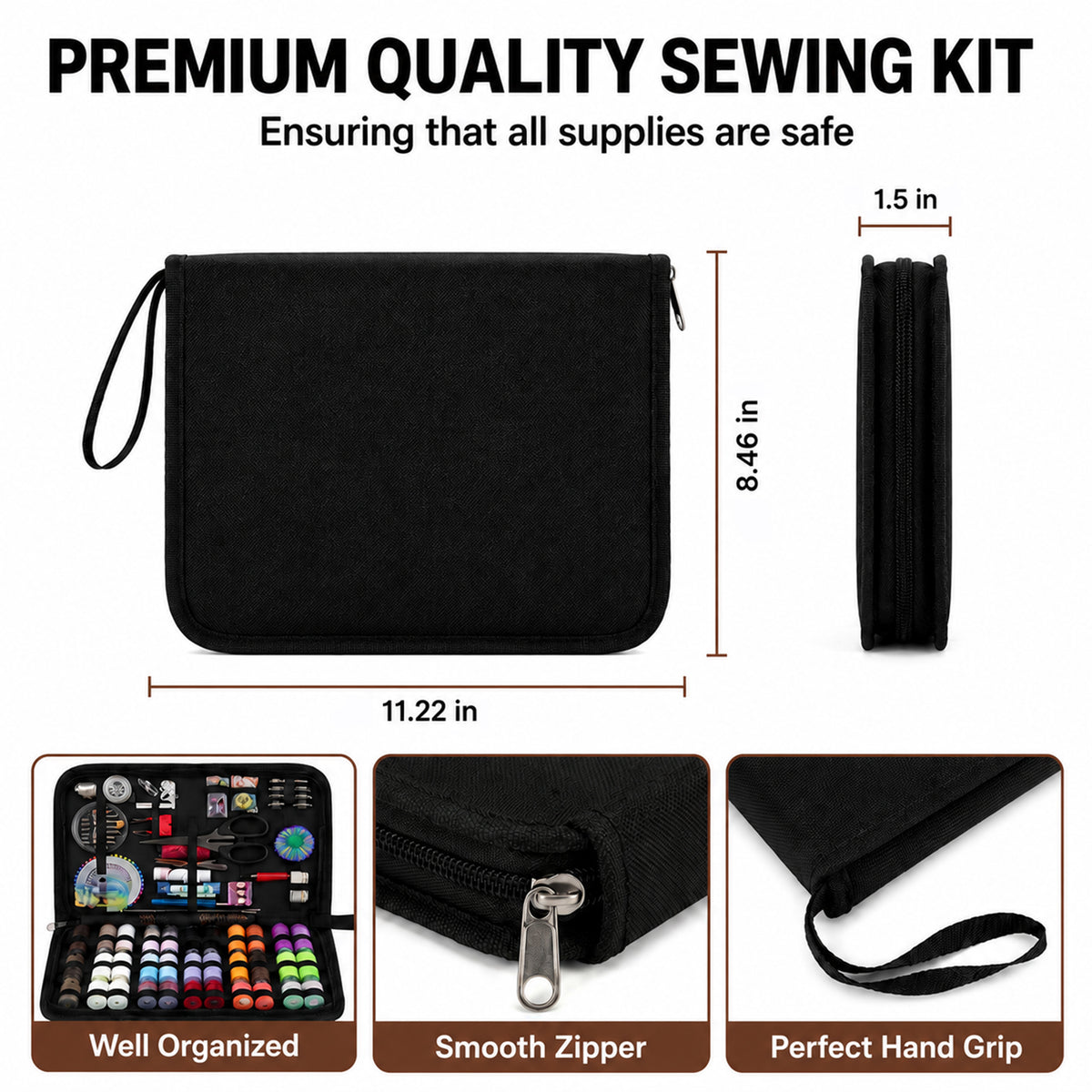 XSAPT 11.22 Inch Portable Sewing Kit, Complete Sewing Kit for Adults, Black, 240-Piece