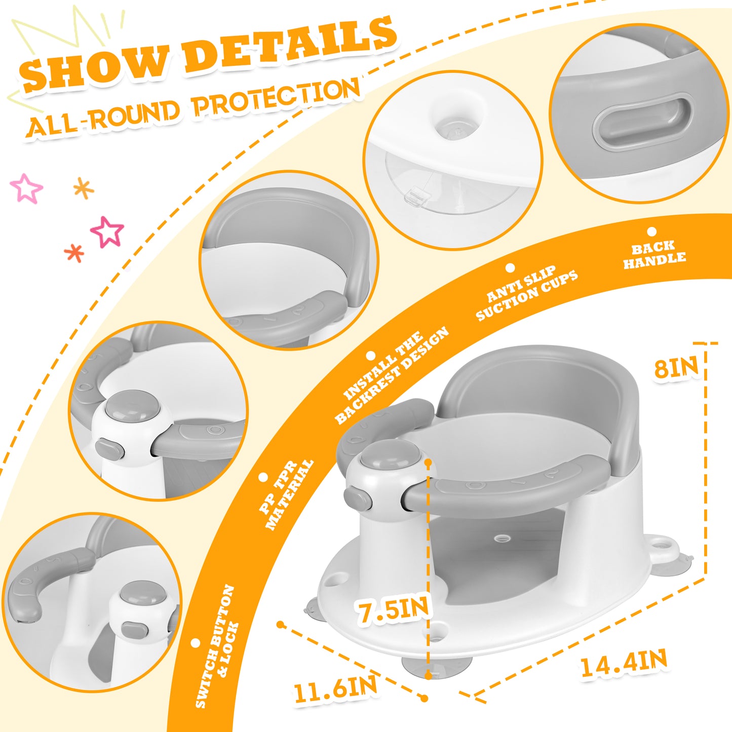 Rupoun Baby Bath Accessories for Newborns, Non-Slip Baby Proofing for Infant, Comfortable, Gray