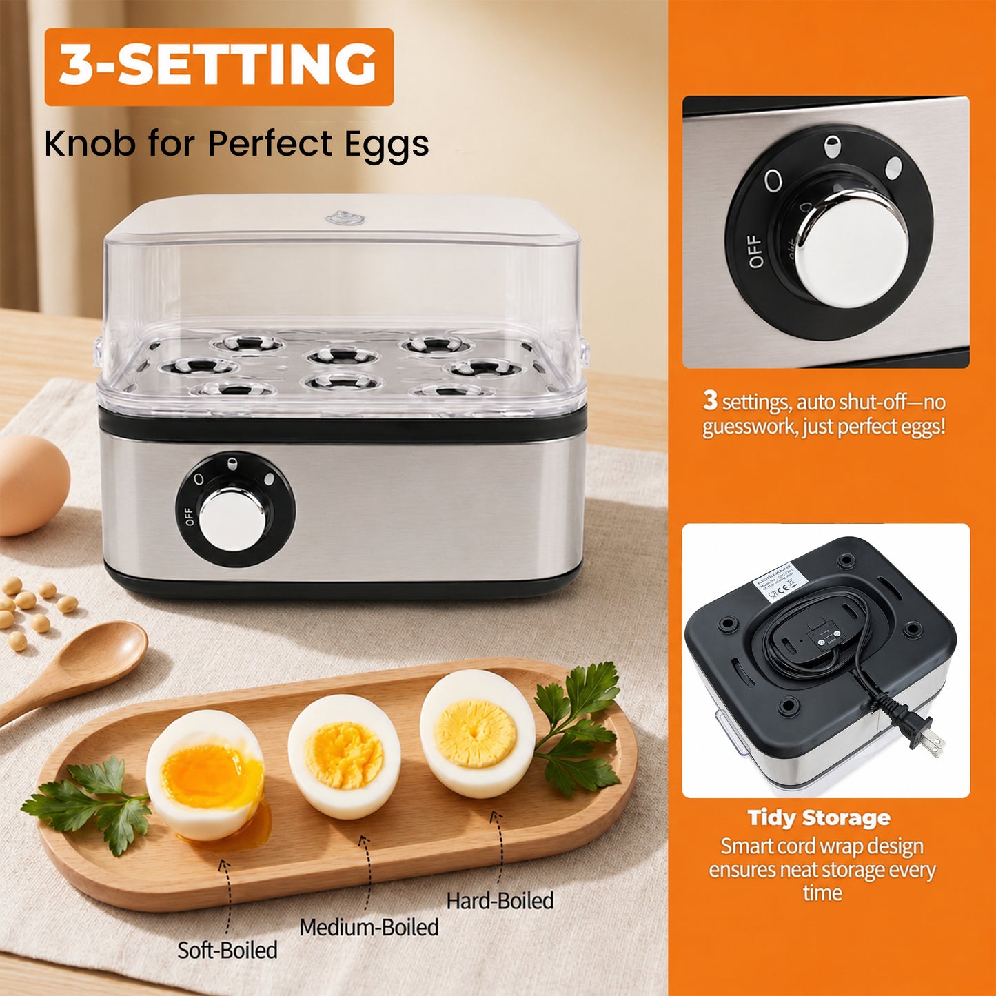 ICETear Electric Egg Cooker, 8 Egg Capacity Rapid Egg Steamer with Auto Shut Off, BPA Free for Soft Medium Hard Boiled Eggs & Egg Custard