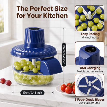 MUSPLUTO Automatic Grape Peeler Machine, USB Rechargeable Electric Fruit Peeler for Garlic, Cherry Tomato, Ginger and Small Potato, 9.45 x 7.48 x 7.48in, Blue