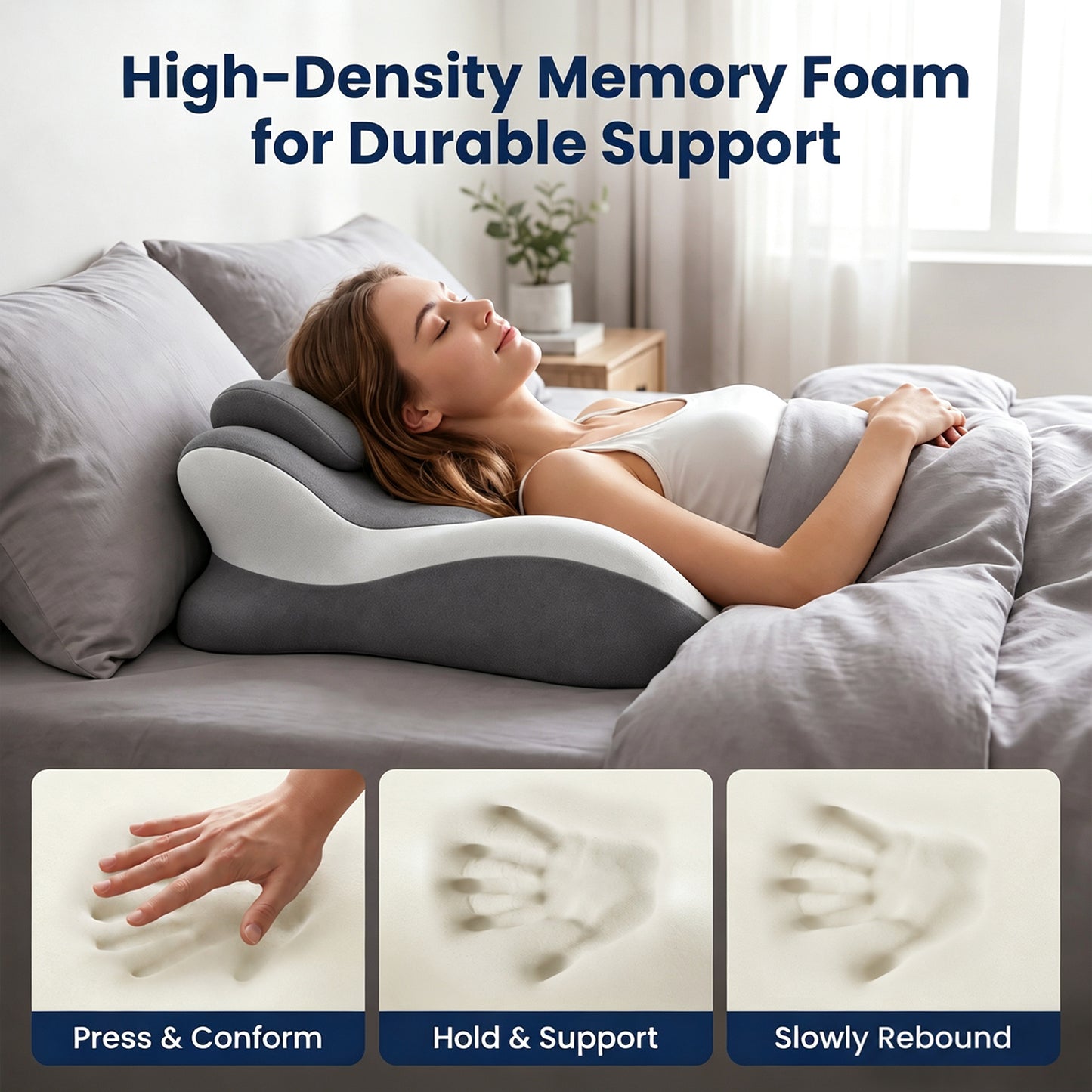 Alylo Ergonomic Prone Sleeping Wedge Pillow with Adjustable Head Rest, Foam Bed Cushion, Gray