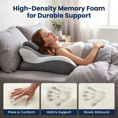 Alylo Ergonomic Prone Sleeping Wedge Pillow with Adjustable Head Rest, Foam Bed Cushion, Gray