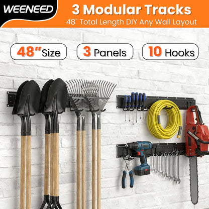 WEENEED Garage Tool Organizer Wall Mount 48 inches with 10 Adjustable Heavy-Duty Hooks, Garage Organization, Garden Tool Storage Rack, Yard, and Shed
