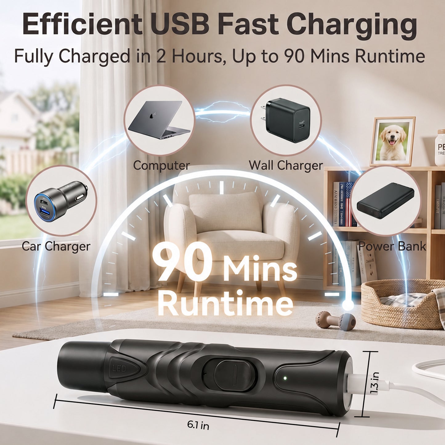 Dog Nail Grinder with LED Light, 2-Speed Super Quiet Pet Nail Trimmer for Small Dogs