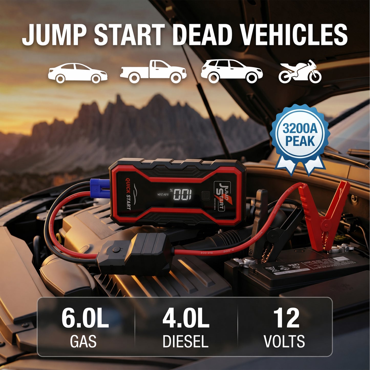 MORSUMA 3200A 12V Peak Car Battery Jump Starter, 28000mAh Battery Jumper Starter Portable, Car Jump Starter Jumper Box for Car Battery Portable