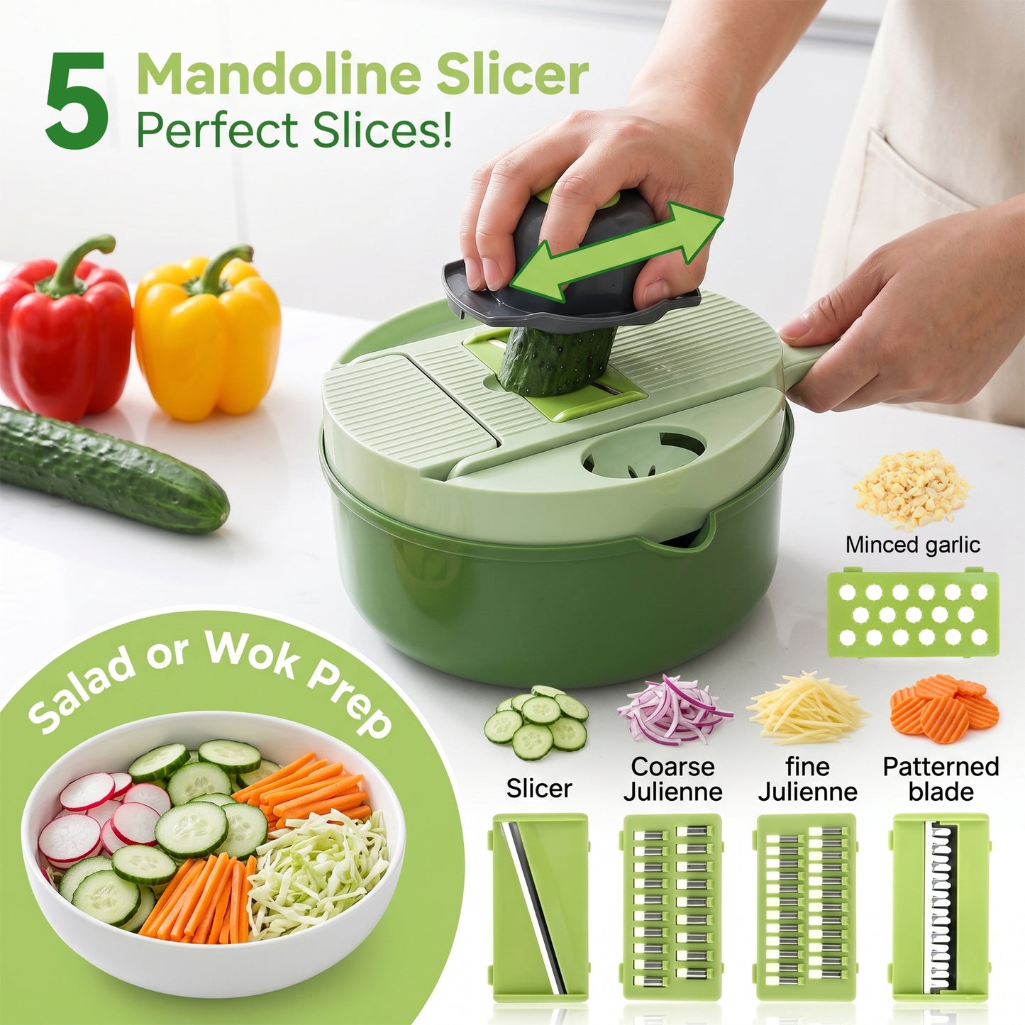 M Buder 15pcs Vegetable Chopper, Food Chopper with 8 Blades, Container, Vegetable Dicer Slicer for Onion, Veggie, Cheese, Green