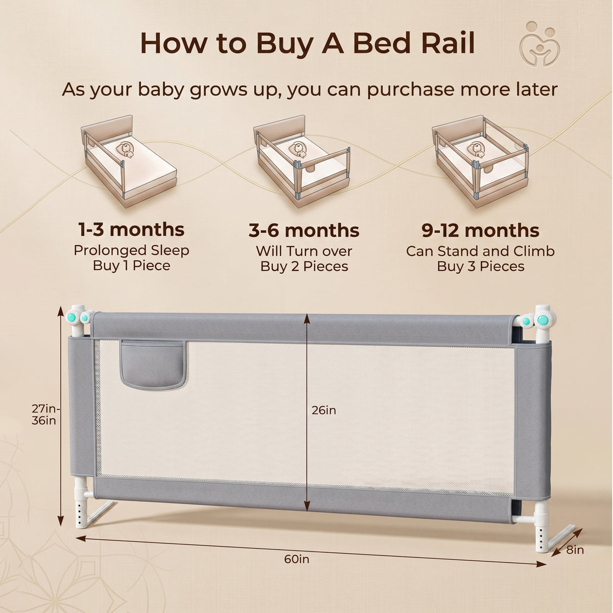 L-Shaped Toddler Bed Rail ,59in Extra Large Safety Fence, Universal Fit for Most Mattresses, Tool-Free Easy Installation, Gray