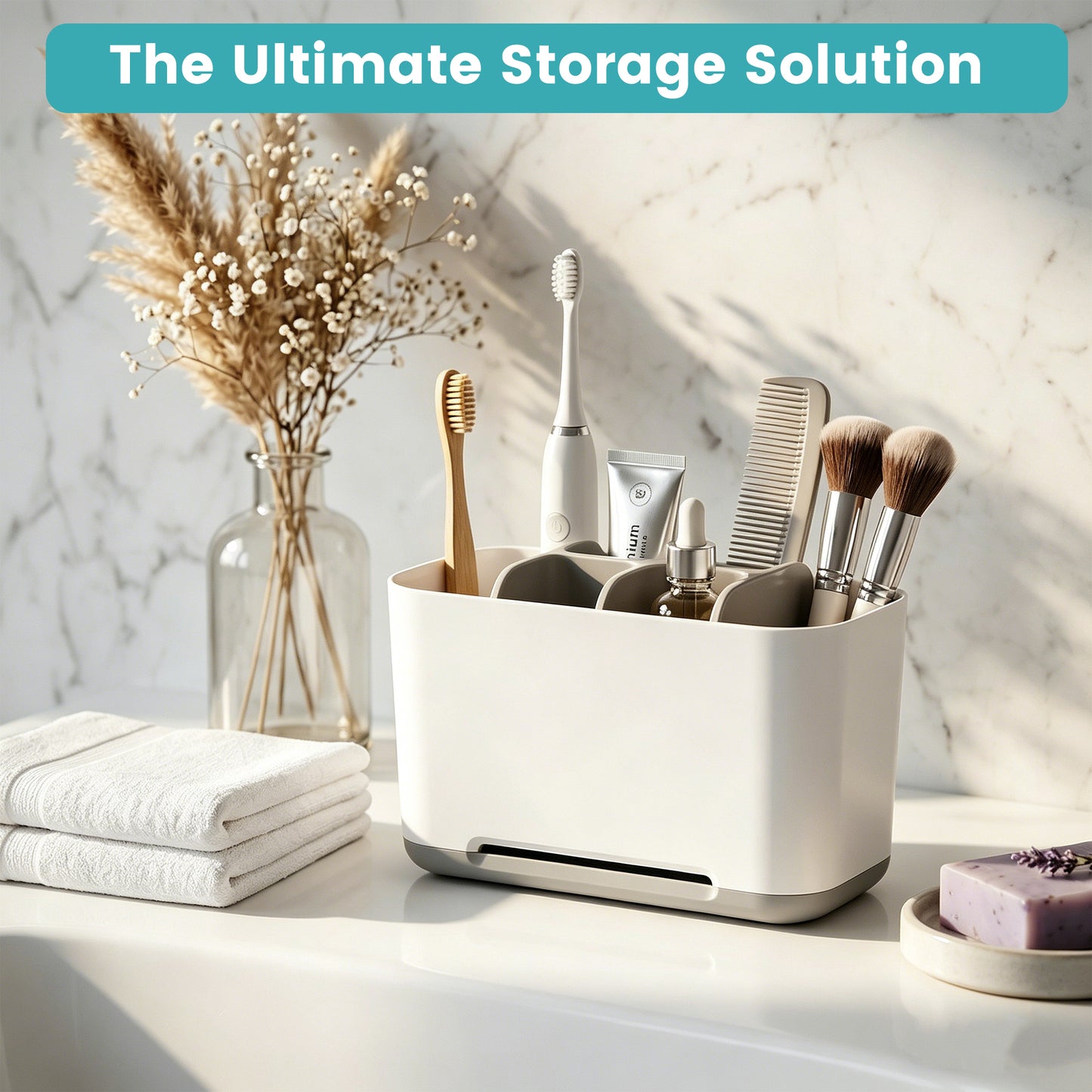 AOLIGO 5 Slots Bathroom Toothbrush Holder, with Drain Holes, Non Slip Design, Removable for Easy Cleaning, Suitable for Bathroom Vanities, Sinks, and Other Settings, Gray