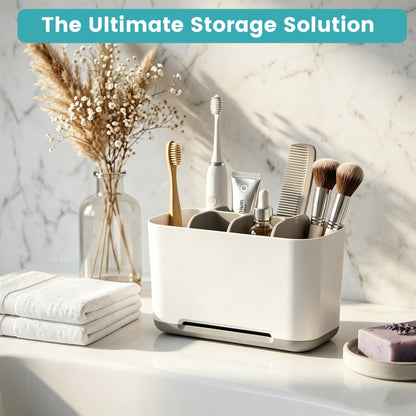 AOLIGO 5 Slots Bathroom Toothbrush Holder, with Drain Holes, Non Slip Design, Removable for Easy Cleaning, Suitable for Bathroom Vanities, Sinks, and Other Settings, Gray