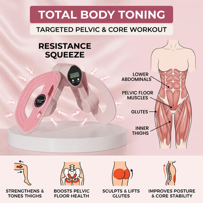 Smart Thigh and Leg Exerciser for Women, Lower Body Resistance Trainer with Digital Counter, Adjustable Length Home Gym Equipment, Pink