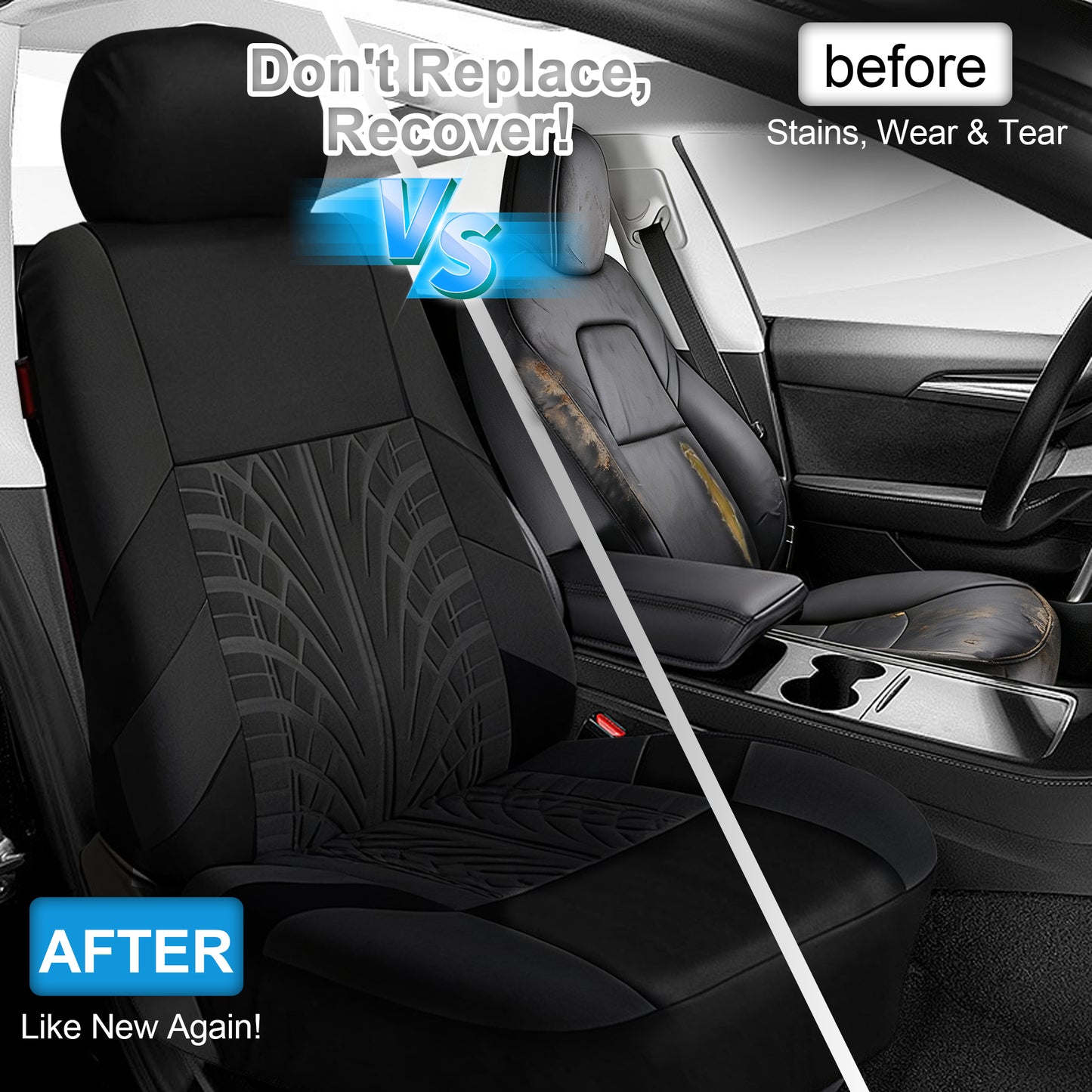 FLORAY 9-Piece Car Seat Covers - Airbag Safe, Thickened, Split Rear, Machine Washable - Universal Fit for Cars, SUVs, Trucks, Black