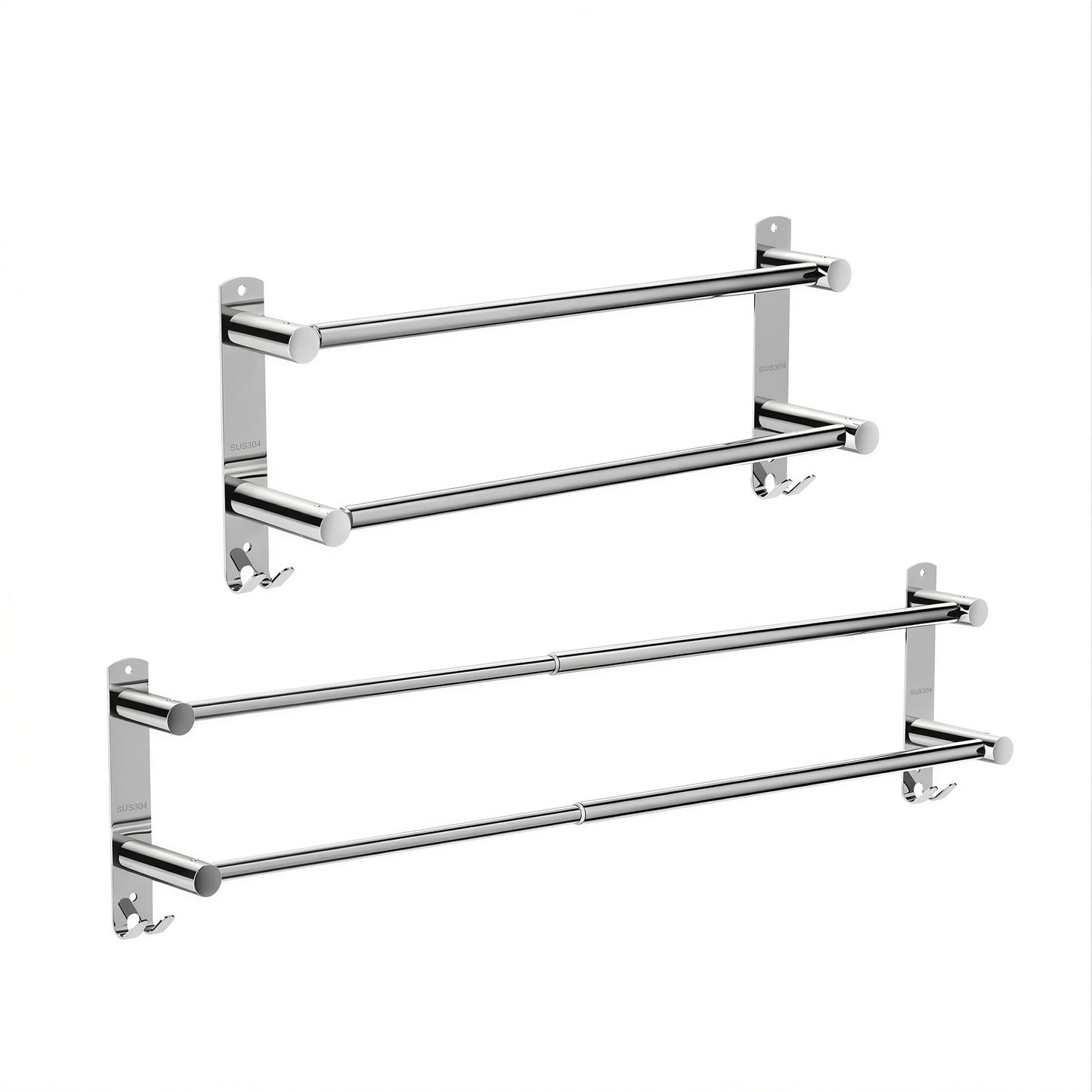 LZSDS Towel Racks for Bathroom Wall Mounted, 304 Stainless Steel Retractable Double Towel Bar 16-29 in with Hooks