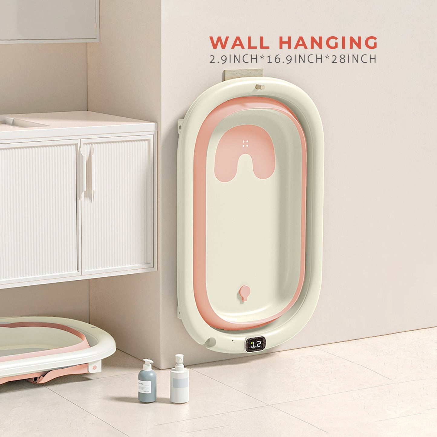 Rupoun Foldable Baby Bathtubs, Collapsible Bathtub for Infant Newborn Boys and Girls, Portable, Plastic, Pink