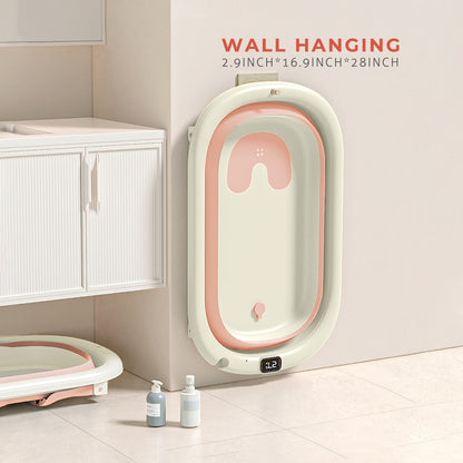 Rupoun Foldable Baby Bathtubs, Collapsible Bathtub for Infant Newborn Boys and Girls, Portable, Plastic, Pink