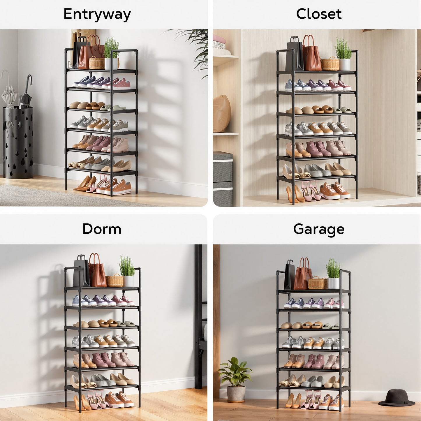 Riousery 6-Tier All-Steel Shoe Rack, Stackable Metal Shoe Organizer with Adjustable Shelves, Heavy-Duty Storage for Entryway, Closet, Bedroom