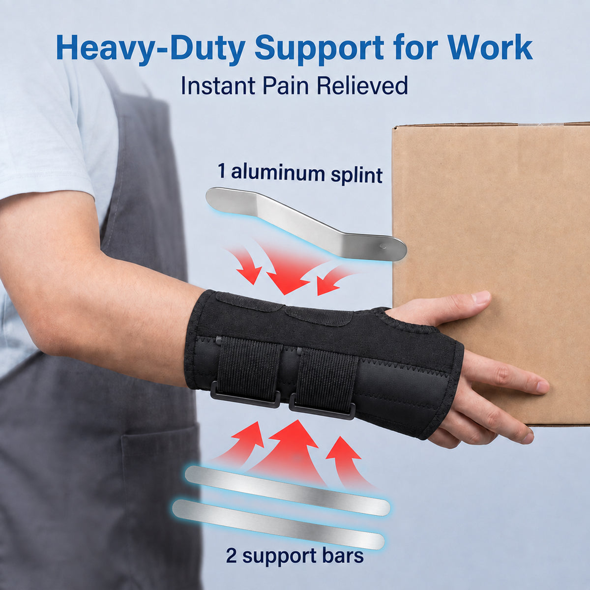 BOKYAN 2PCS Carpal Tunnel Wrist Brace, Adjustable Metal Splint Wrist Stabilizer for Tendonitis Arthritis, All Day Wear, Black