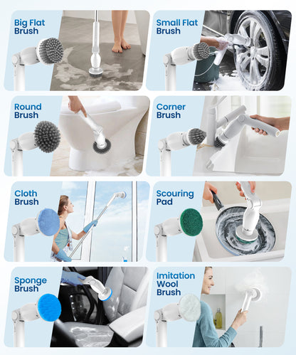 BIMZUC Electric Spin Scrubber, Cordless Cleaning Brush,8 Replaceable Heads, 4 Adjustable Angles, Remote Switch, White