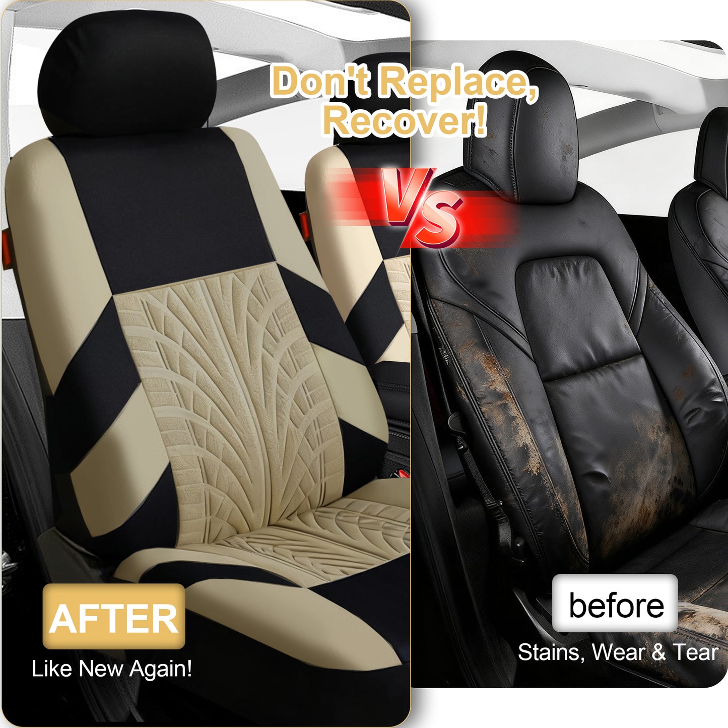 FLORAY 9-Piece Car Seat Covers - Airbag Safe, Thickened, Split Rear, Machine Washable - Universal Fit for Cars, SUVs, Trucks, Beige