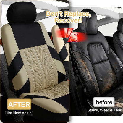 FLORAY 9-Piece Car Seat Covers - Airbag Safe, Thickened, Split Rear, Machine Washable - Universal Fit for Cars, SUVs, Trucks, Beige