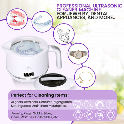 Bokyan Ultrasonic Cleaner for Dentures, Retainers, Aligners, Braces Portable Dental and Jewelry Cleaner with Ultrasonic