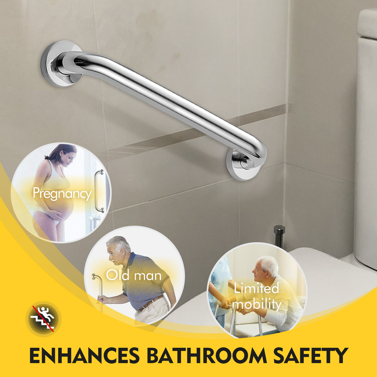 Hodvit 2 Pack 18 Inch Grab Bars for Bathtubs and Showers, Handicap Bathroom Safety Rail for Elderly, Anti Slip Shower Grab Bars Stainless Steel Shower Handle for Bathroom, Tub, Toilet, Bath (White)