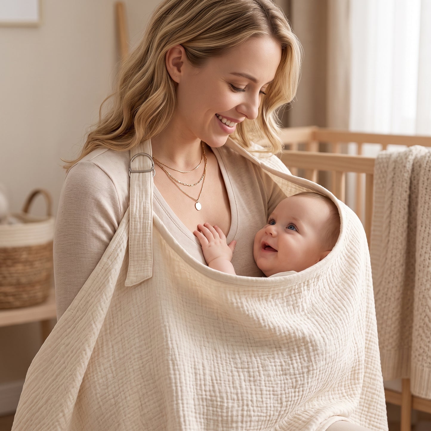 ZNQPLF Nursing Cover for Breastfeeding, Soft Cotton Muslin Breastfeeding Cover, Multi-Use Privacy Cover for Moms, Wheat