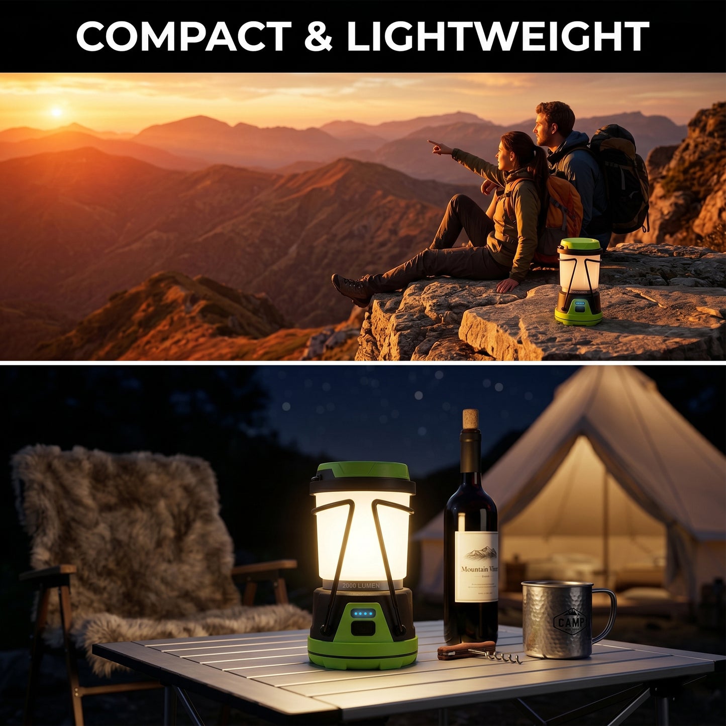 OHHANI Camping Lantern 2000LM 4000mAh Rechargeable Camping Lights with 4 Light Modes for Power Outages, Hiking, Fishing, Tents, Home