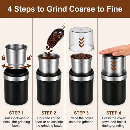 M Buder Electric Coffee Grinder, Spice Grinder with Stainless Steel 2 Blades, Electric Grinder For Coffee, Spices, Herbs & Garlic