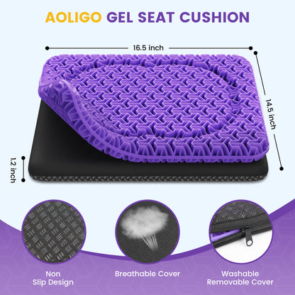 AOLIGO 17" x 15"Gel Seat Cushion, Soft & Breathable for Wheelchair, Office Chair, Long Sitting