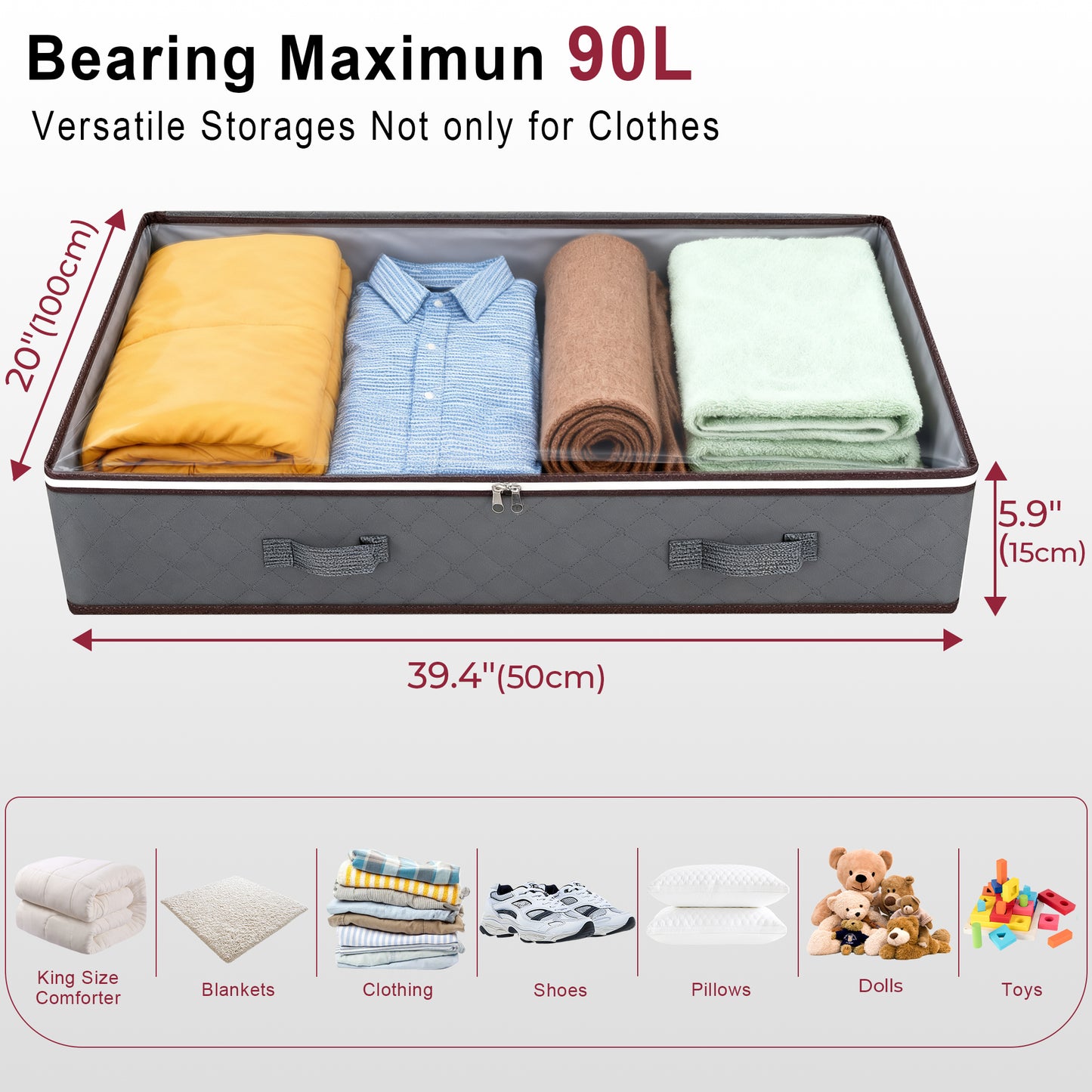 WEENEED 90L Under Bed Storage Bag, Foldable Closet Organizer for Blankets, Towels, Comforter, Sweaters, Linen Sheets