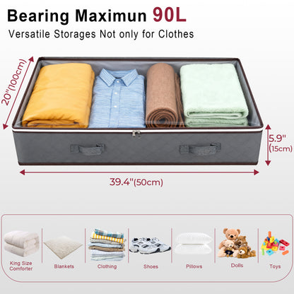 WEENEED 90L Under Bed Storage Bag, Foldable Closet Organizer for Blankets, Towels, Comforter, Sweaters, Linen Sheets
