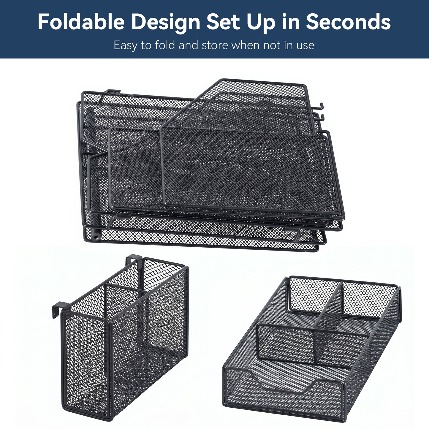 Riousery Desk Organizer with Drawer and 2 Pen Holders, Mesh File Organizer for Desk, Space-Saving Desktop Organizer for Office, Home, School