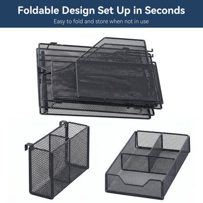 Riousery Desk Organizer with Drawer and 2 Pen Holders, Mesh File Organizer for Desk, Space-Saving Desktop Organizer for Office, Home, School