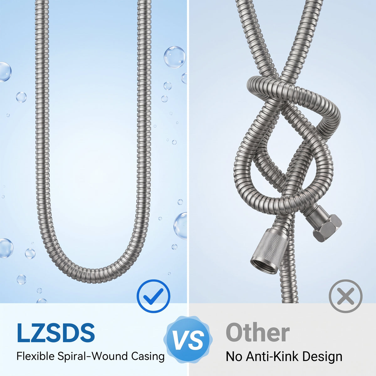 Lzsds 80-Inch 304 Stainless Steel Flexible Shower Hose with G1/2 Connection for Handheld Shower Heads, Chrome