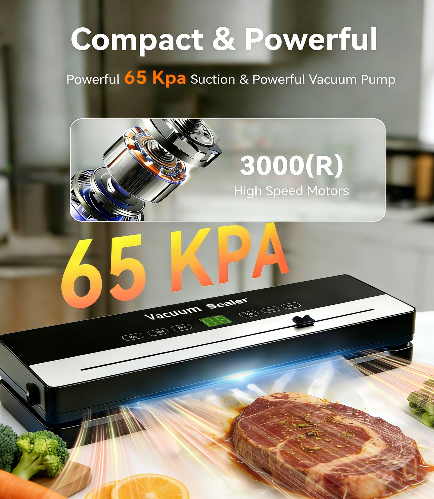 M Buder Vacuum Sealer Machine 16.5in, Automatic Sealing for Food Storage with Cutter, 5 Modes, Residential, Commercial