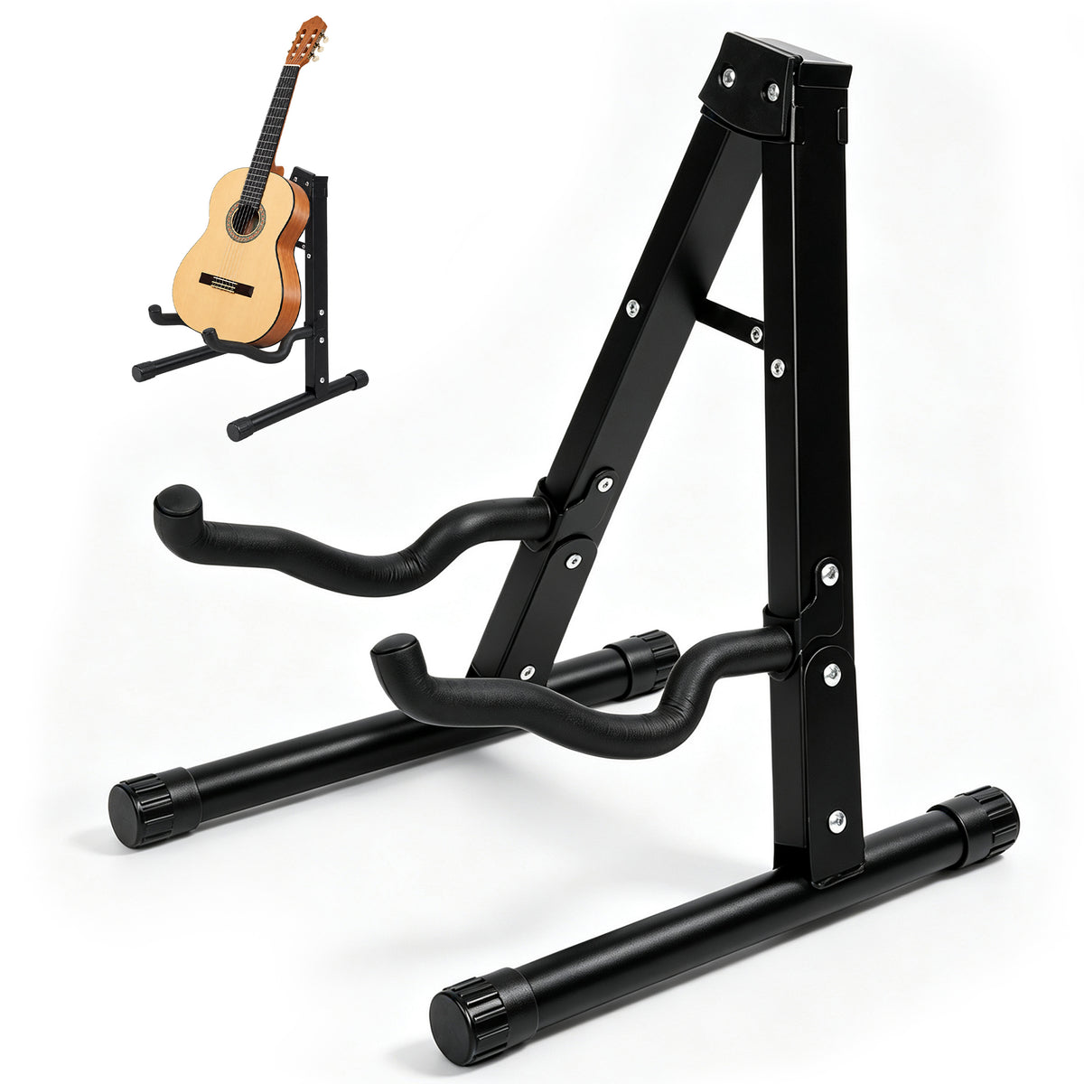 MORSUMA Foldable Guitar Stand, Thickened Metal A-Frame Bracket, Black, 1-Pack