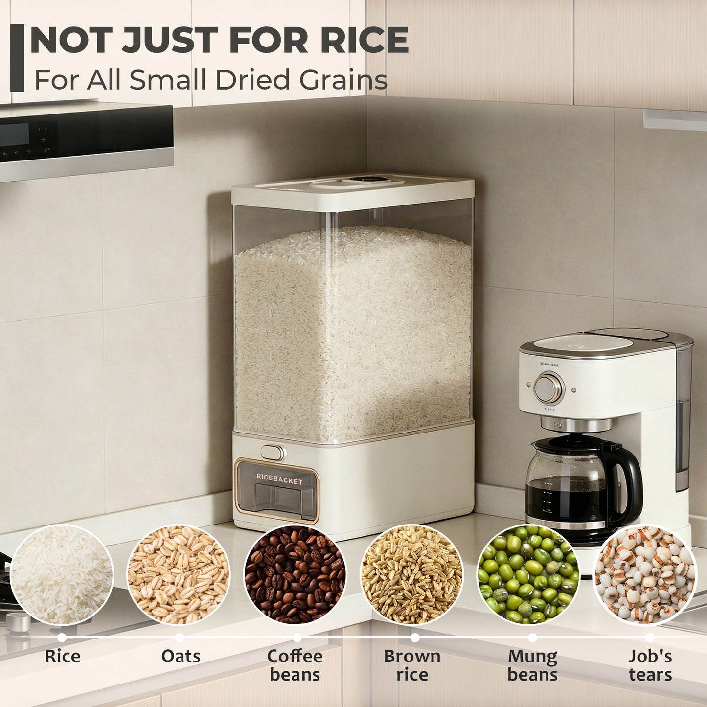 Riousery Rice Dispenser, 25 lb Cereal Storage Container with Built-In Freshener Box, Sealed One-Touch Rice Dispenser for Pantry