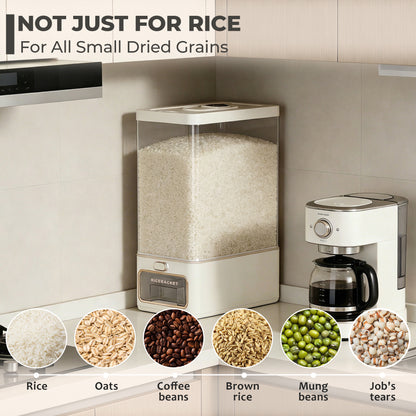 Riousery Rice Dispenser, 25 lb Cereal Storage Container with Built-In Freshener Box, Sealed One-Touch Rice Dispenser for Pantry